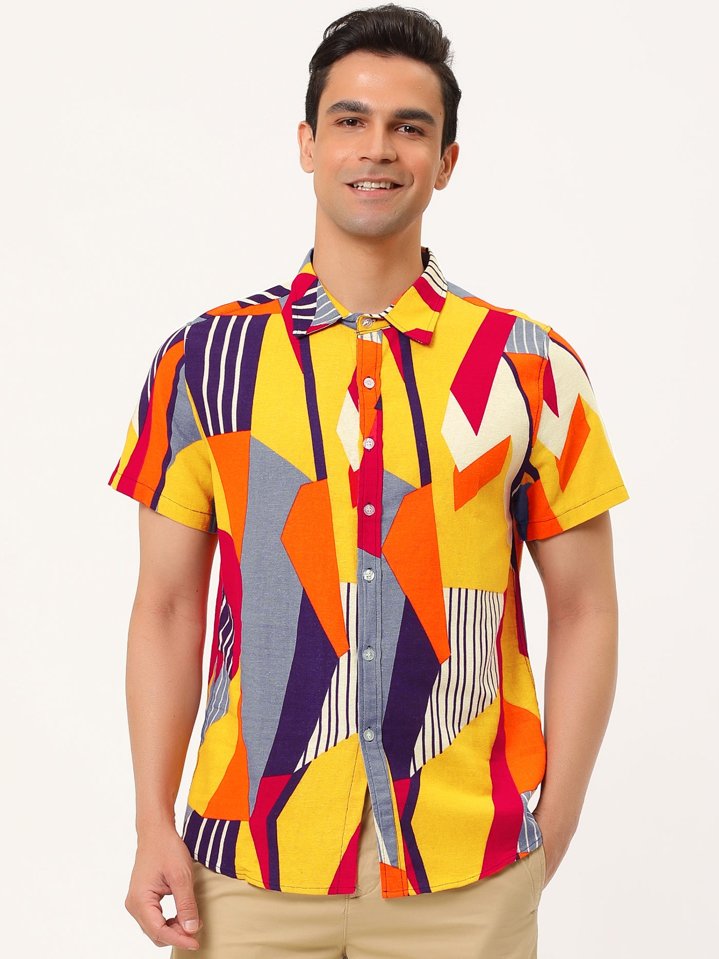 Bublédon Button Short Sleeves Summer Hawaiian Printed Shirts