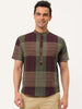 Linen Short Sleeve Button Color Block Henley Shirts