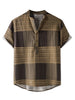 Linen Short Sleeve Button Color Block Henley Shirts