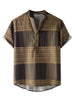 Linen Short Sleeve Button Color Block Henley Shirts