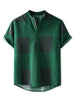 Linen Short Sleeve Button Color Block Henley Shirts