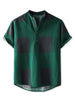 Linen Short Sleeve Button Color Block Henley Shirts