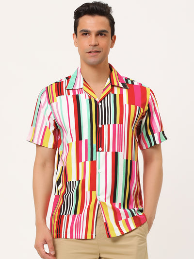 Chic Vertical Striped Camp Collar Short Sleeve Shirts
