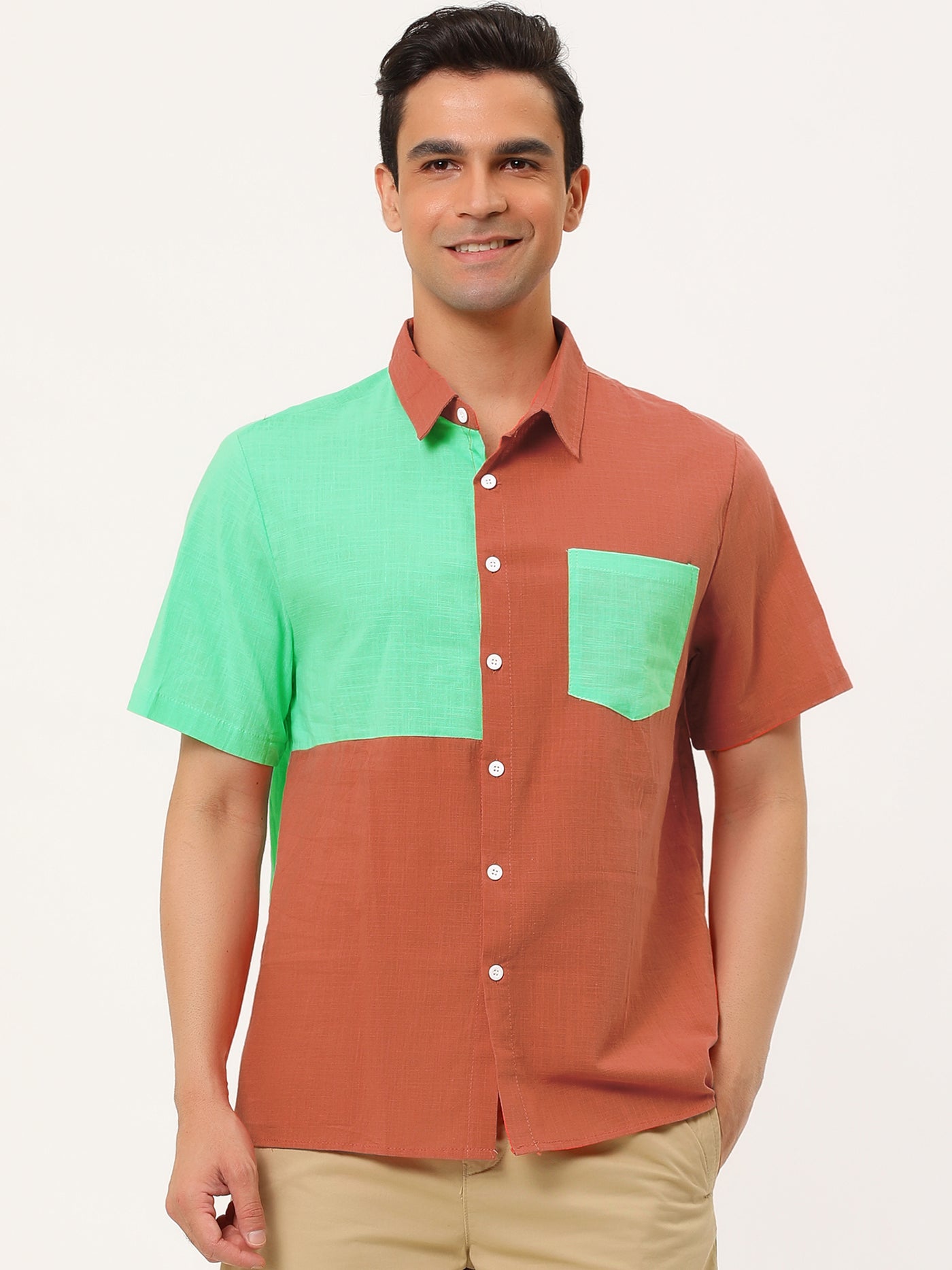 Bublédon Casual Summer Button Cotton Patchwork Print Shirt