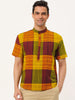 Linen Short Sleeve Button Color Block Henley Shirts