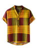 Linen Short Sleeve Button Color Block Henley Shirts