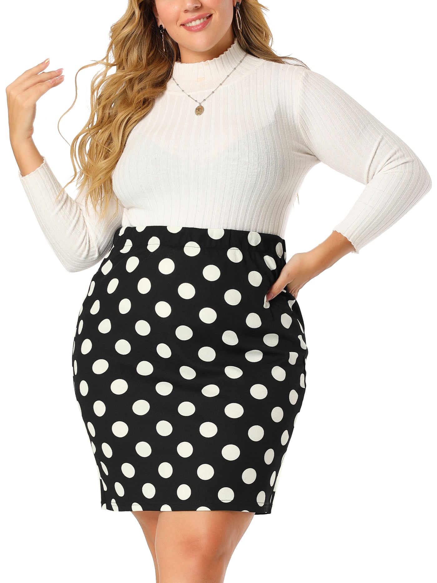 Bublédon Classic Retro Plus Size Bodycon Polka Dot Skirt