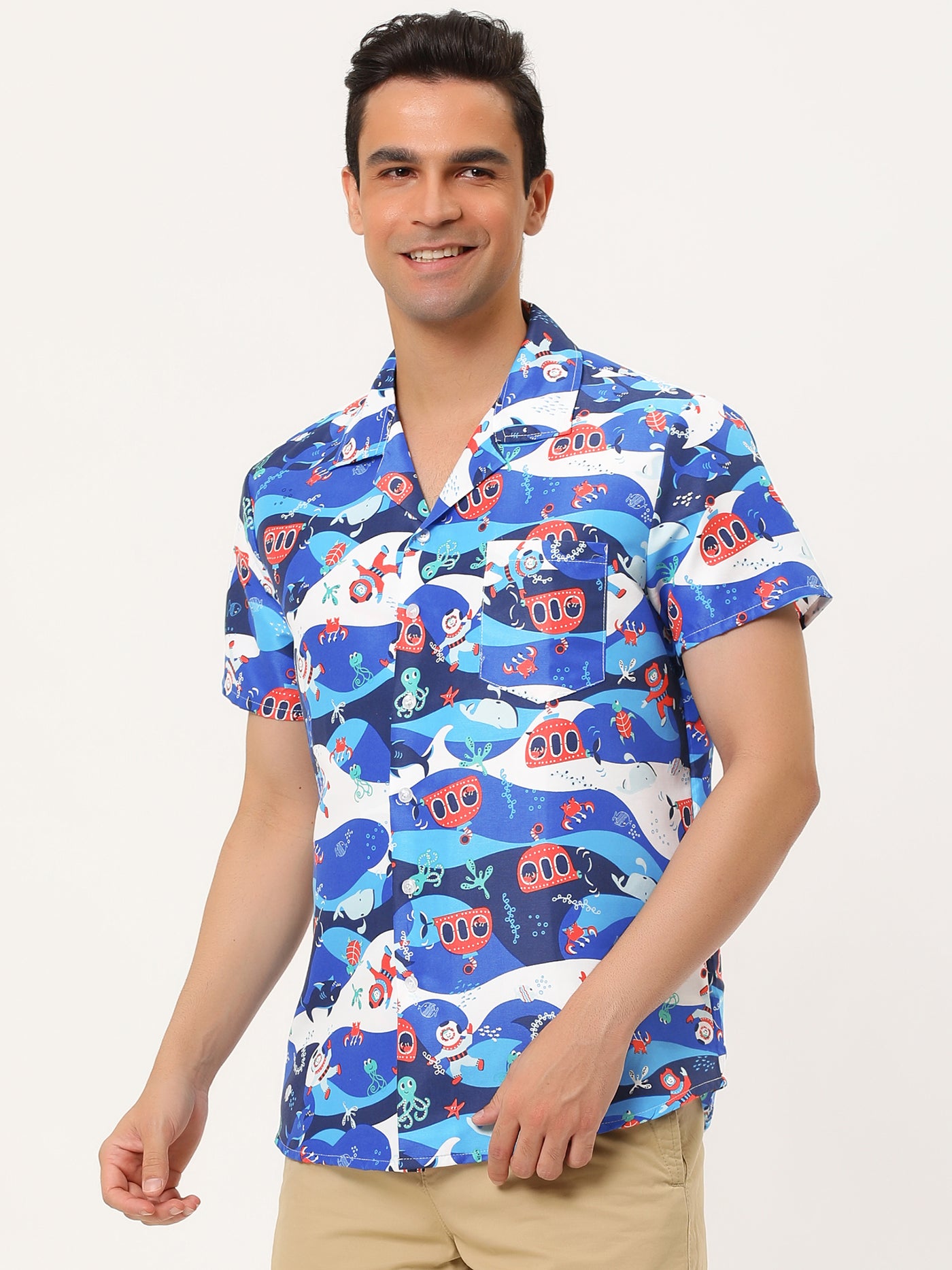 Bublédon Short Sleeve Button Summer Hawaiian Printed Shirt