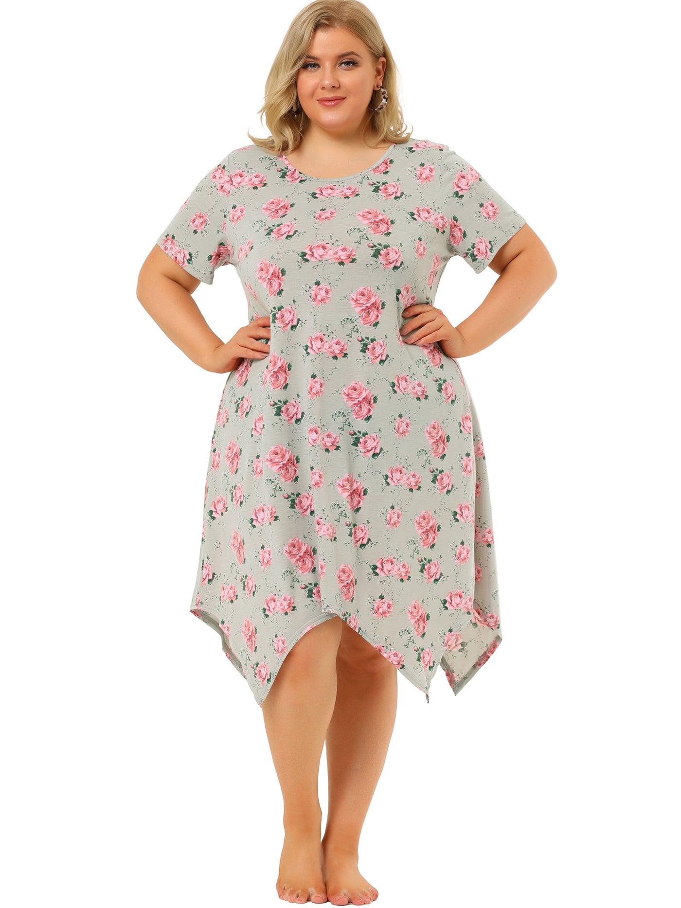 Bublédon Plus Size Floral Nightgown Pajamas Cute Irregular Dress