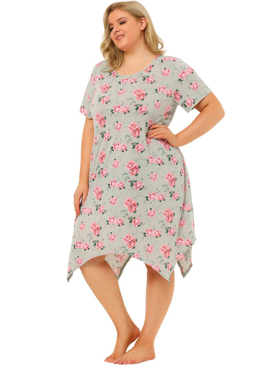 Plus Size Floral Nightgown Pajamas Cute Irregular Dress