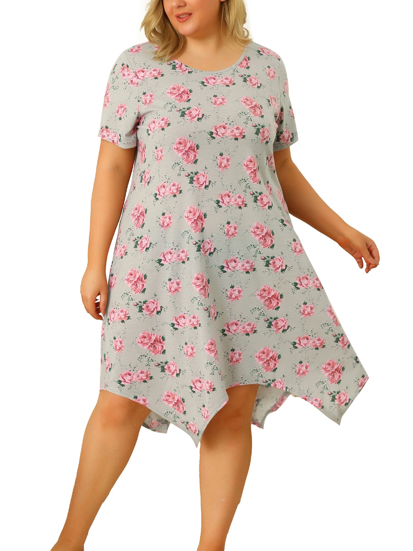 Bublédon Plus Size Floral Nightgown Pajamas Cute Irregular Dress