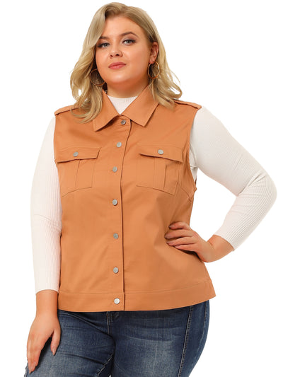 Bublédon Plus Size Anorak Jacket Button Front Sleeveless Utility Vest