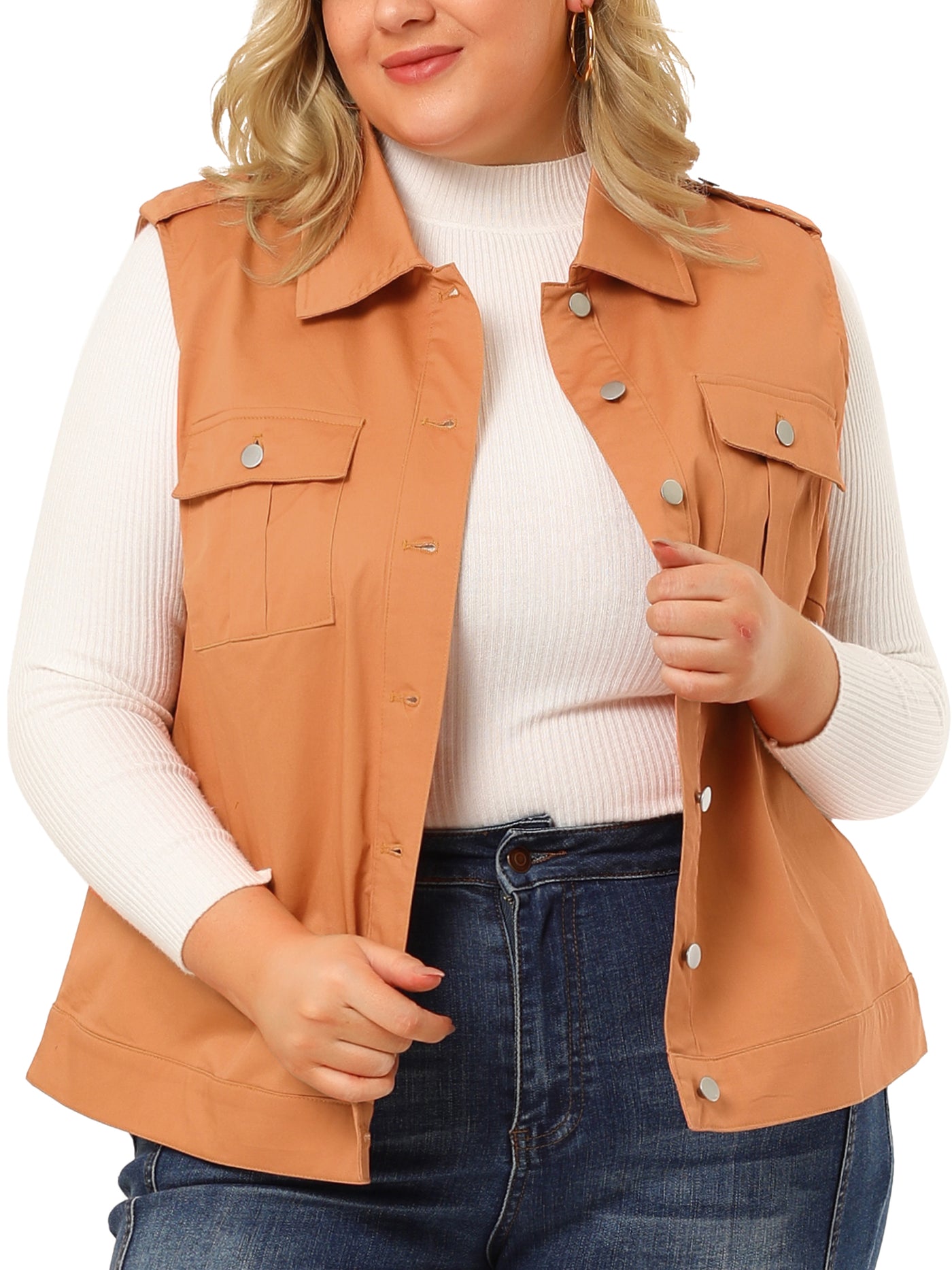 Plus Size Anorak Jacket Button Front Sleeveless | Bublédon