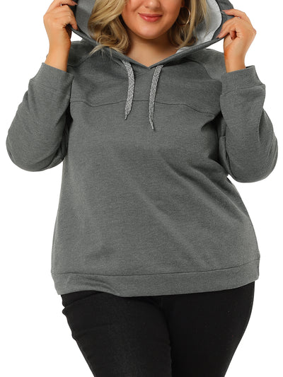 Plus Size Knit Long Sleeve Pullover Drawstring Hoodie