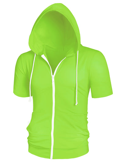 Lightweight Solid Color Zip Up Short Sleeve Hoodies