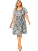 Chic Printed Crew Neck Short Sleeve Plus Size Dress