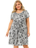 Chic Printed Crew Neck Short Sleeve Plus Size Dress