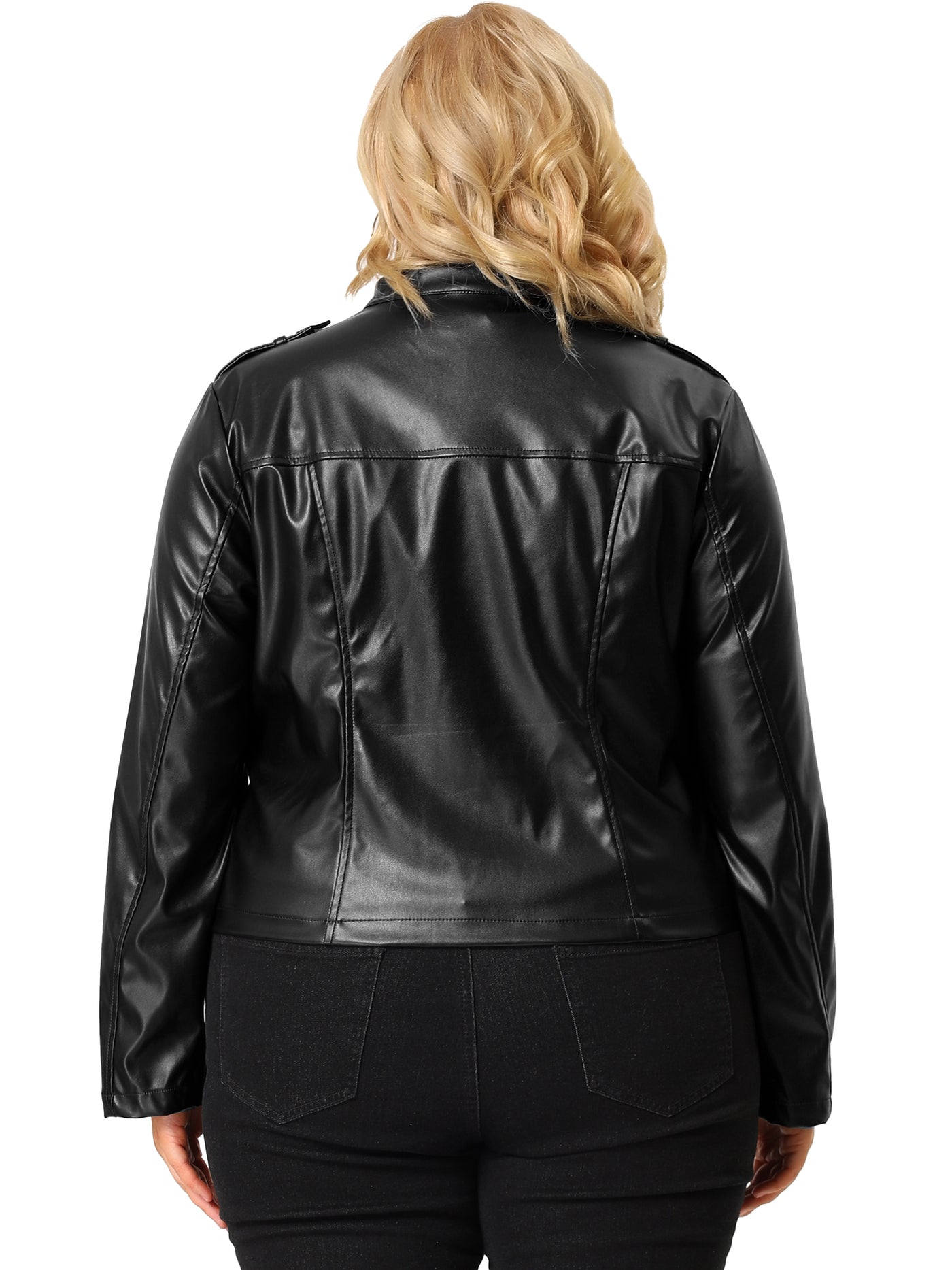 Bublédon Faux Leather H Line Long Sleeve Epaulette Jacket