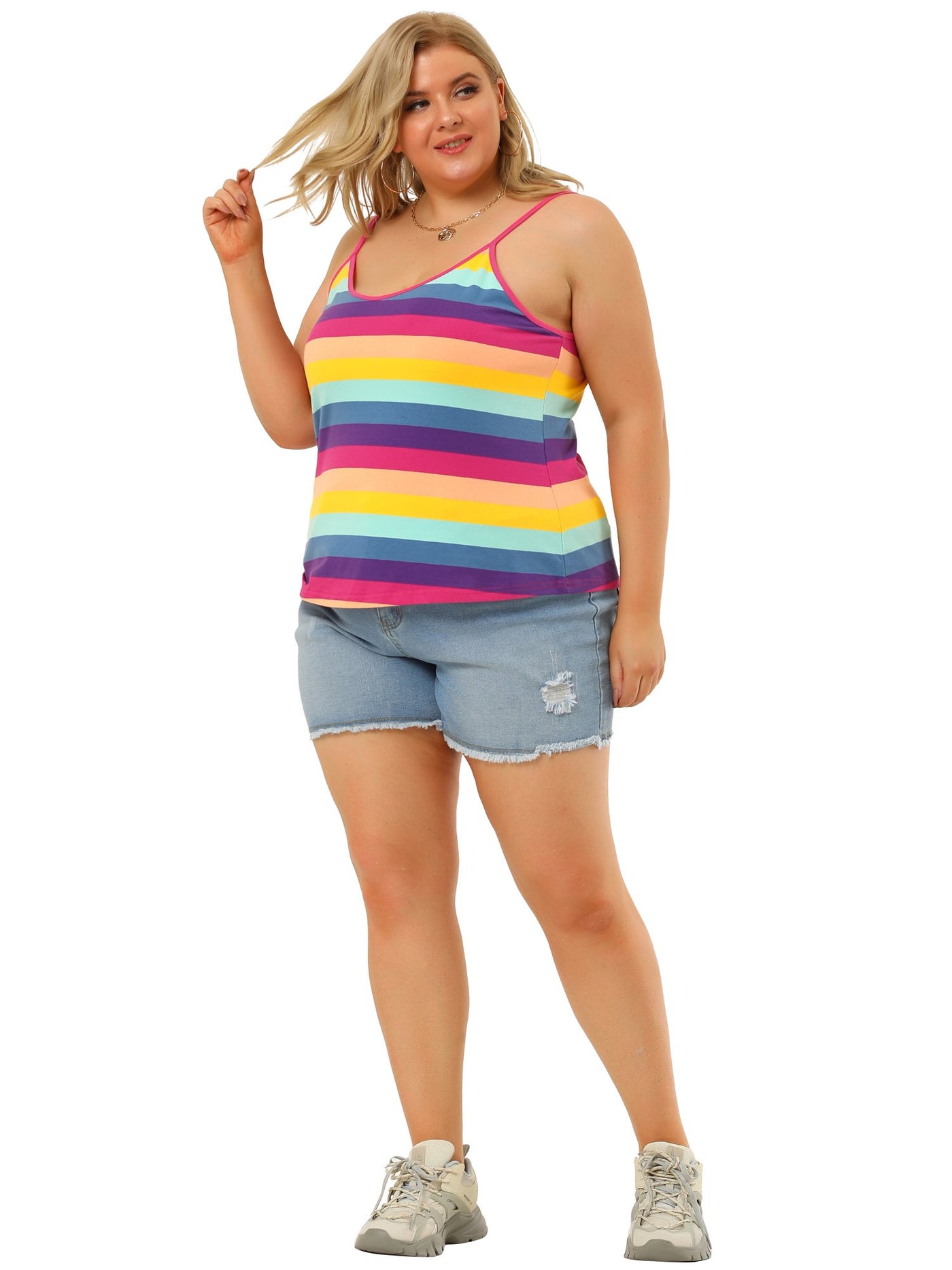 Bublédon Plus Size Cami Strap Stripe Sleeveless Stretch Camisole Top