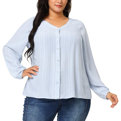 Woven Relax Fit V Neck Elastic Cuff Shirt