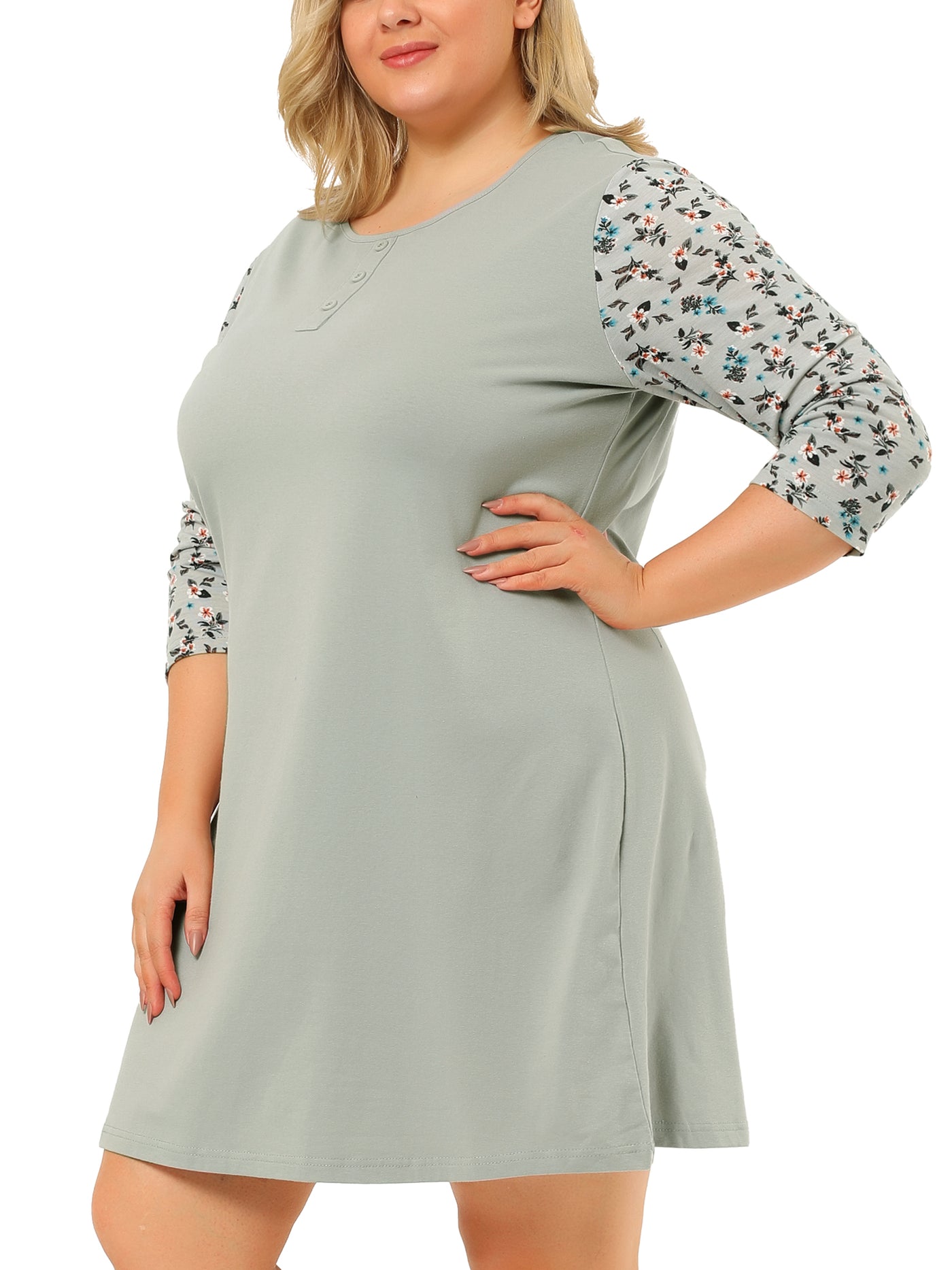 Bublédon Plus Size Nightgown Floral Midi Sleepwear Nightgowns