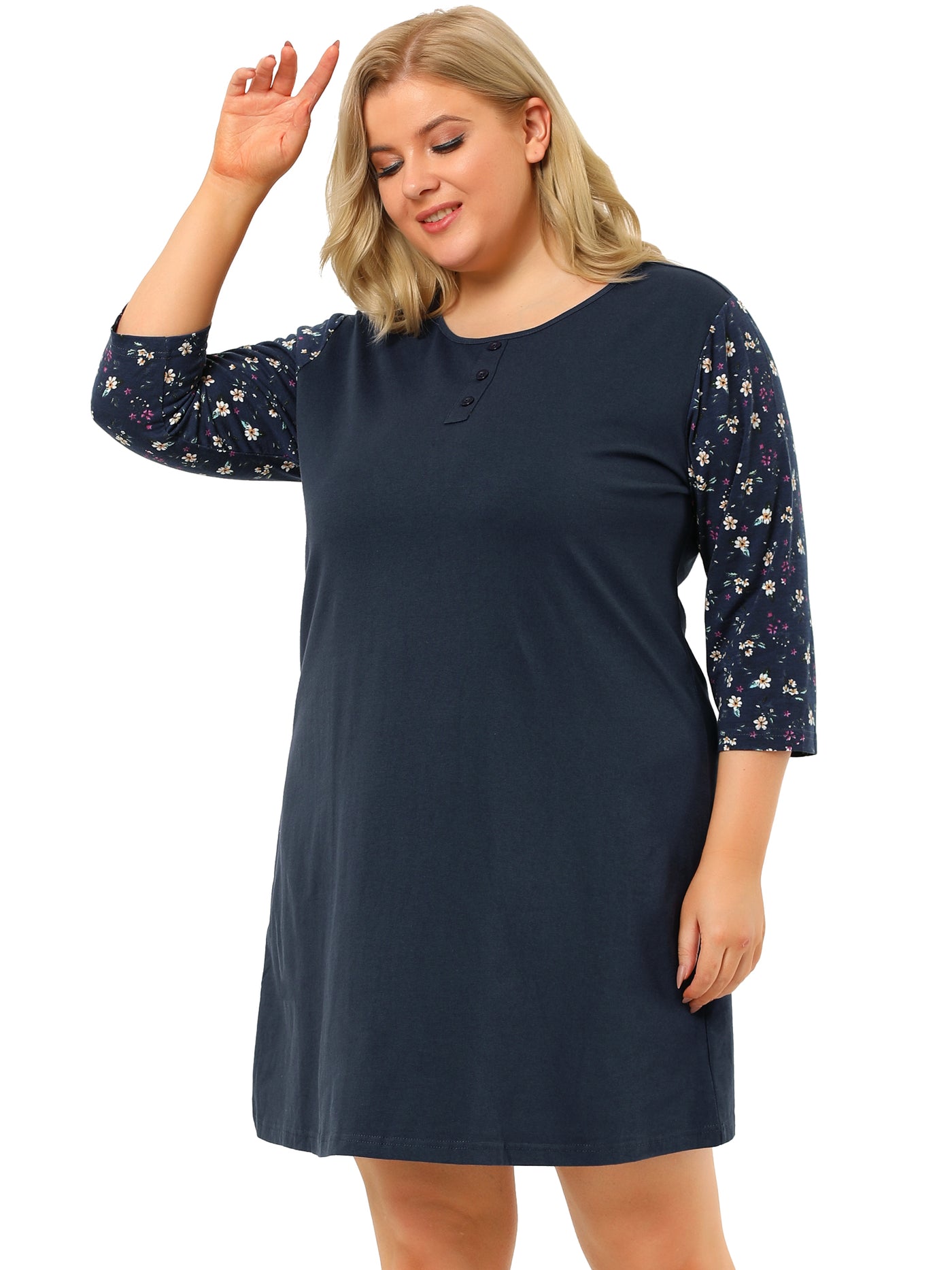 Bublédon Plus Size Nightgown Floral Midi Sleepwear Nightgowns