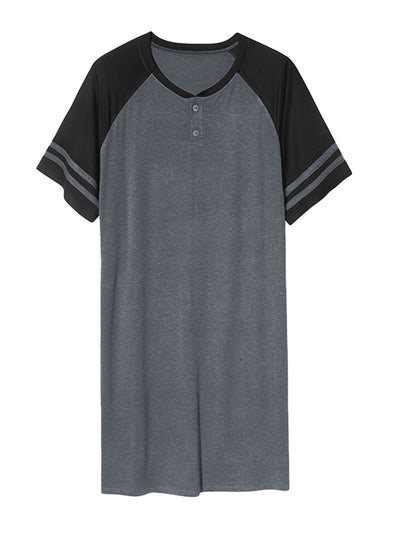 Crew Neck Contrast Color Lounge Nightdress For Men