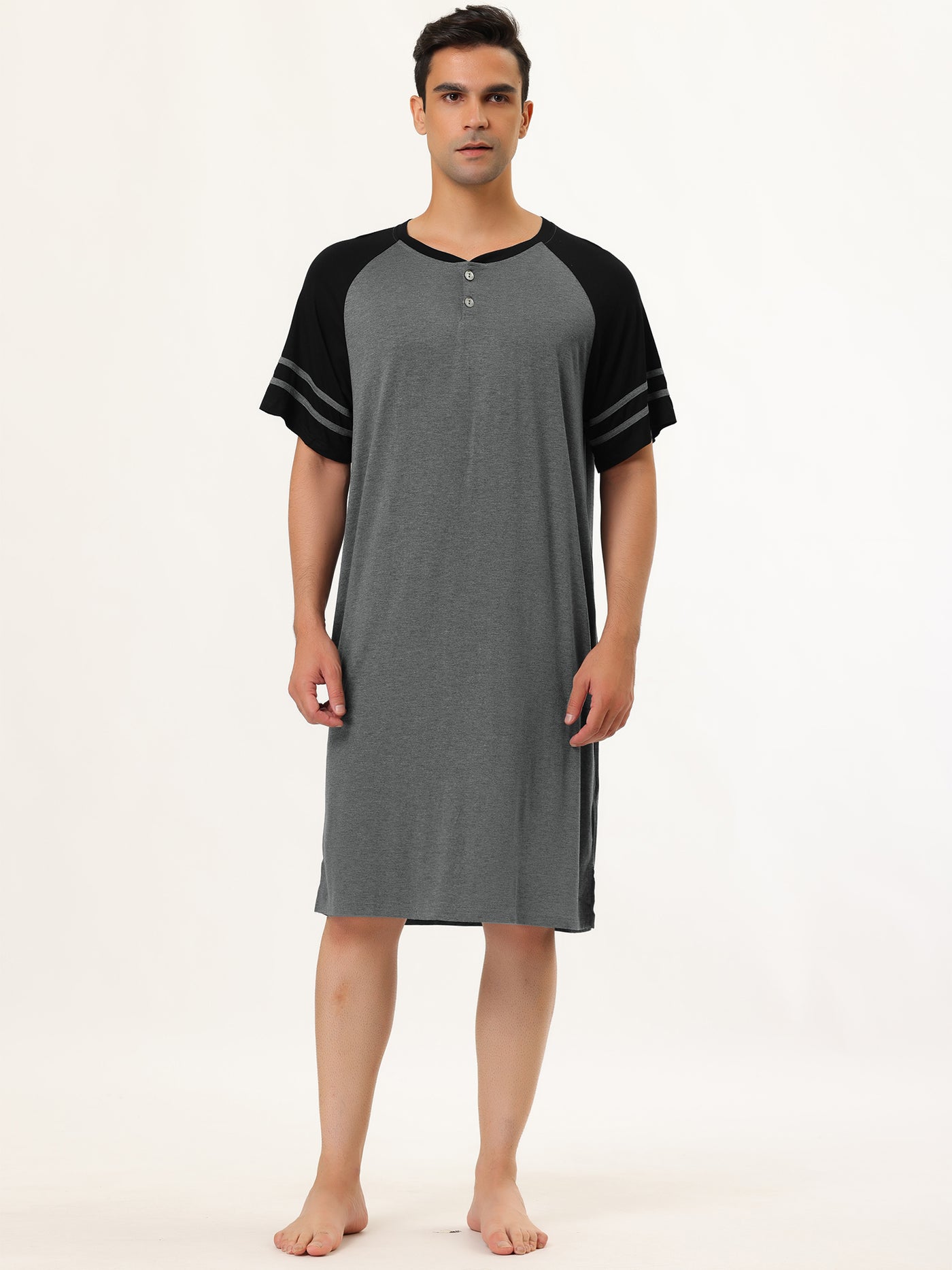 Bublédon Crew Neck Contrast Color Lounge Nightdress For Men