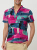 Linen Short Sleeve Button Color Block Henley Shirts