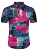 Linen Short Sleeve Button Color Block Henley Shirts