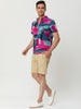 Linen Short Sleeve Button Color Block Henley Shirts