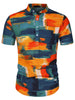 Linen Short Sleeve Button Color Block Henley Shirts