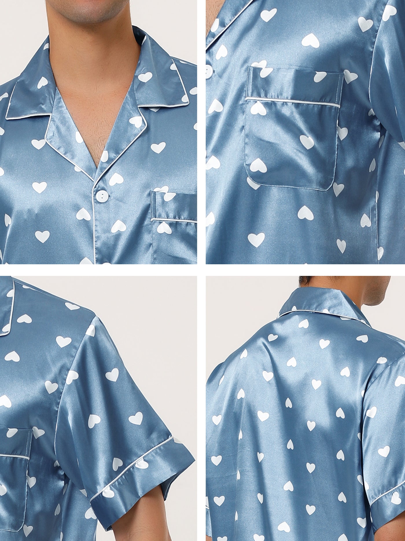 Bublédon Short Sleeve Satin Cute Heart Printed Pajamas Set