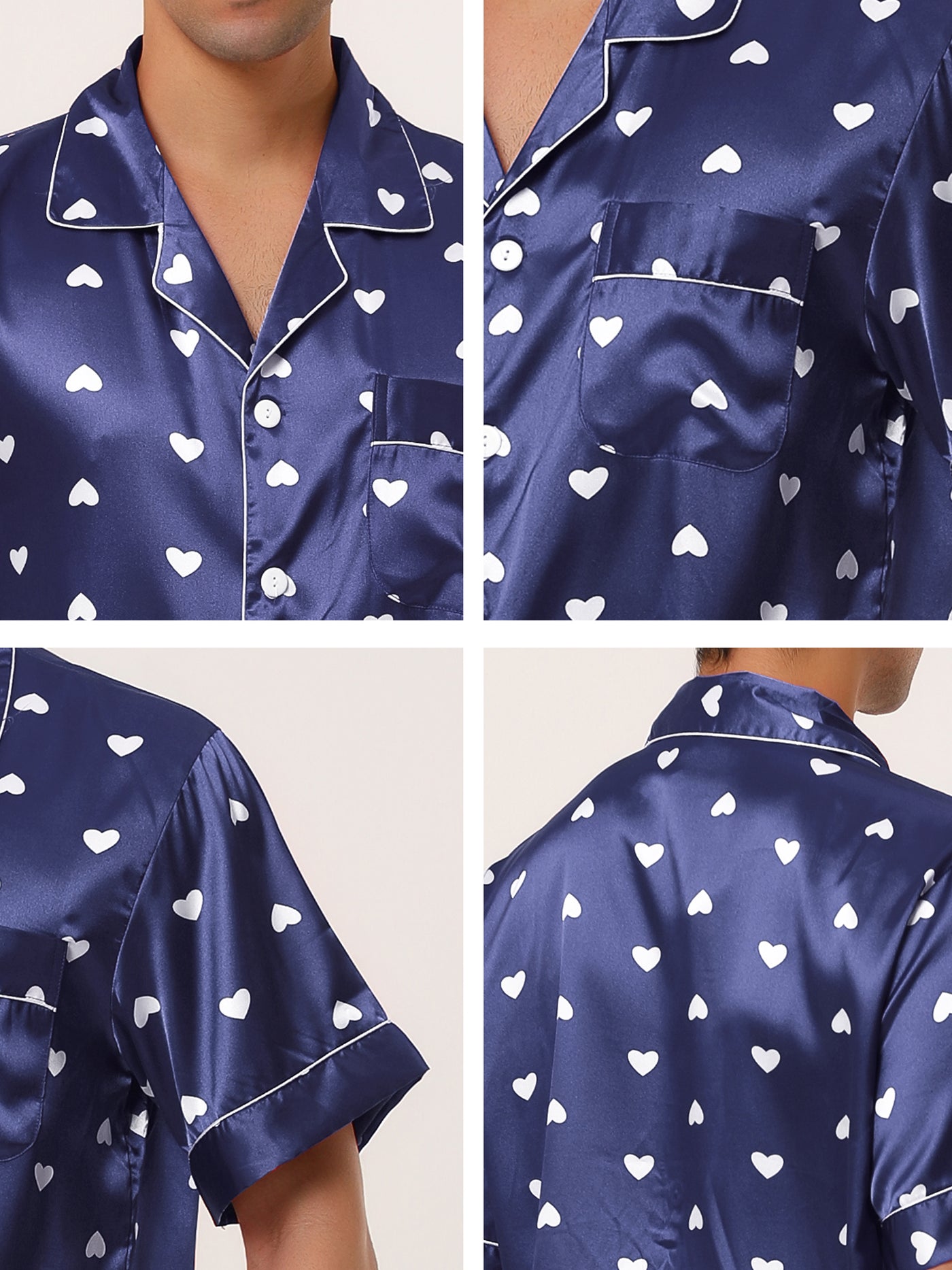 Bublédon Short Sleeve Satin Cute Heart Printed Pajamas Set