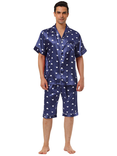 Short Sleeve Satin Cute Heart Printed Pajamas Set