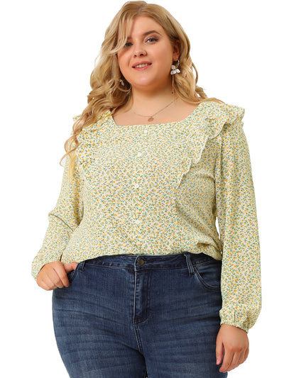Bublédon Woven H Line Ditsy Floral Collarless Top