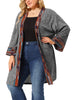 Knit H Line Collarless Kimono Sleeve Cardigan