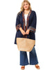 Knit H Line Collarless Kimono Sleeve Cardigan