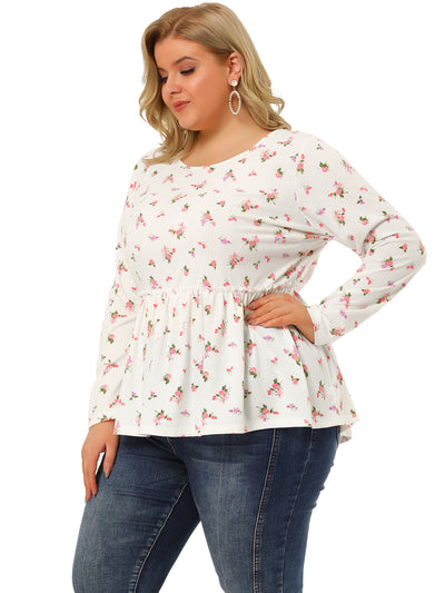 Knit X Line Calico Collarless Floral Peplum Blouse