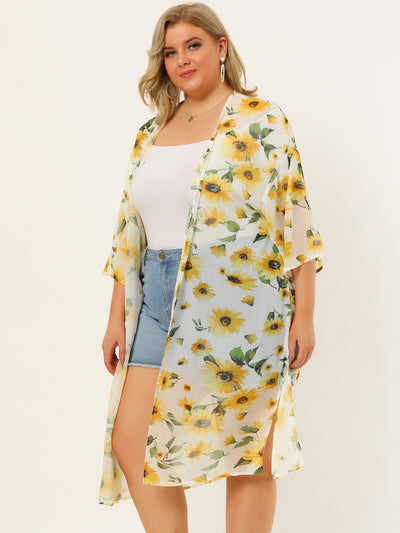 Polyester H Line Sunflower Kimono Sleeve