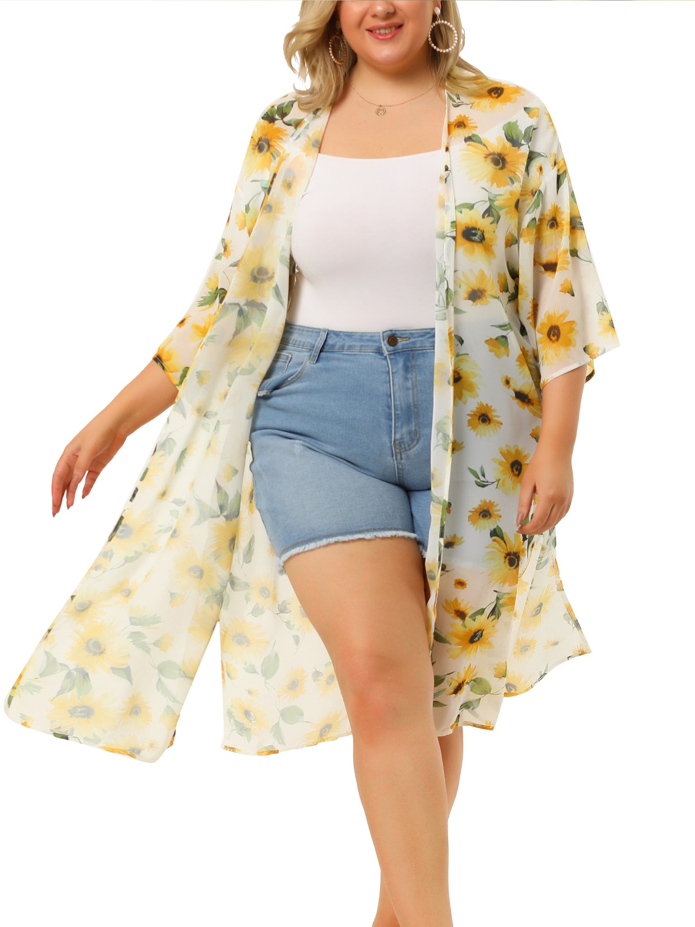 Bublédon Polyester H Line Sunflower Kimono Sleeve