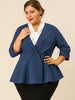 Knit X Line 3/4 Sleeve Button Decor Peplum Blazer