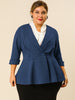 Knit X Line 3/4 Sleeve Button Decor Peplum Blazer