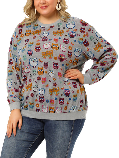 Knit H Line Owl Collarless Gathered Cuff Sweatshirt