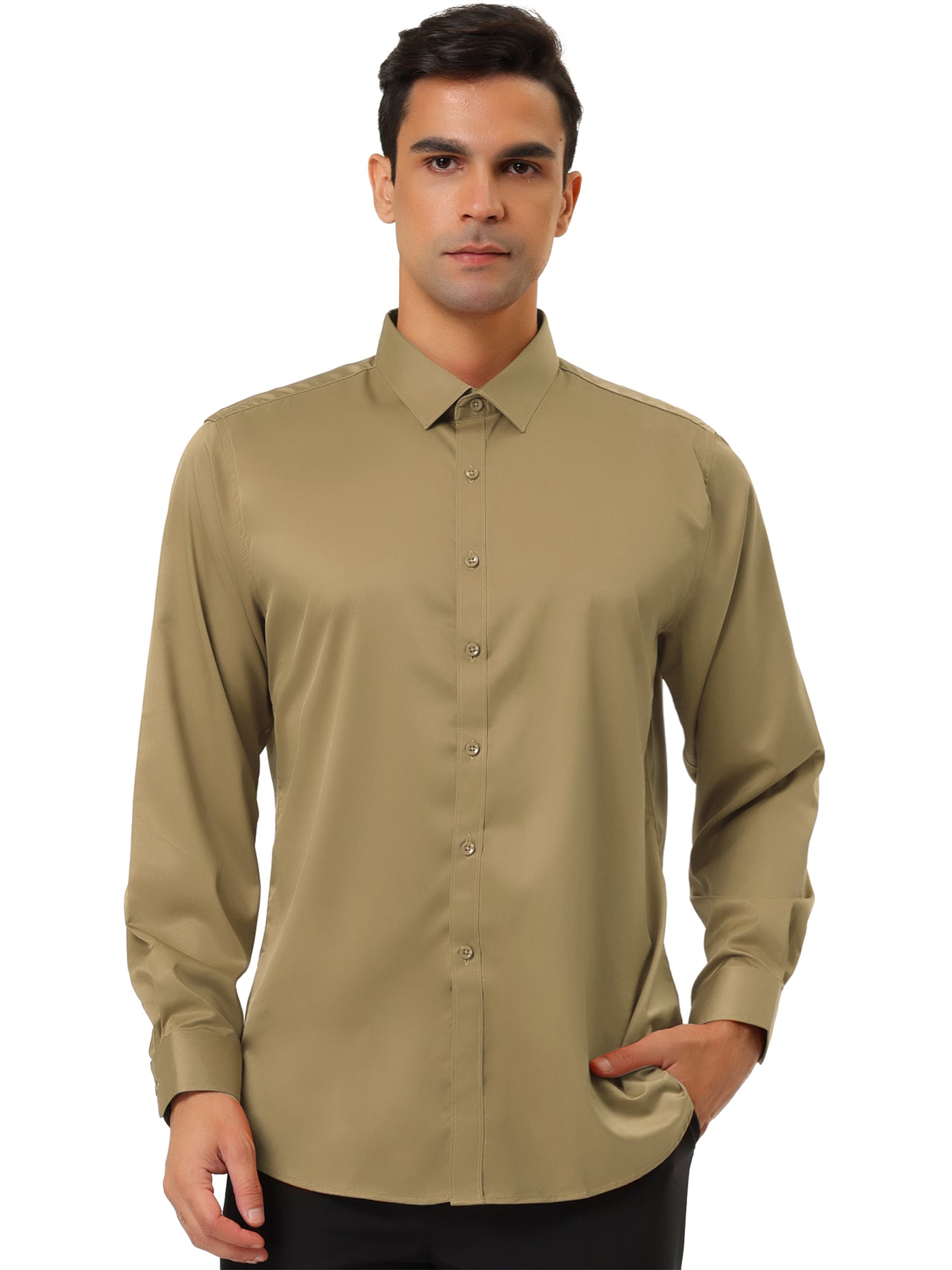 Bublédon Smart Casual Point Collar Long Sleeve Button Solid Shirts