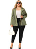 Plus Size Trench Coat Lapel Zipper Drawstring Moto Jacket