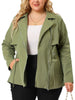 Plus Size Trench Coat Lapel Zipper Drawstring Moto Jacket