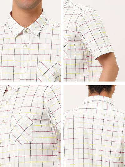 Plaid Short Sleeve Casual Button Point Collar Dress Shirts
