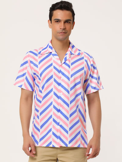 Summer Stripe Printed Short Sleeve Button Shirts