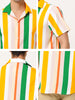 Summer Vertical Striped Short Sleeve Patchwork Shirt